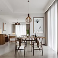Modern Living and Dining Room Interior With Beige Sofa Wooden Coffee Table And Pendant Light