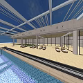 Indoor Swimming Pool With Glass Ceiling Sandy Area Loungers And Large Windows