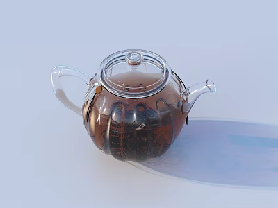 Fresh Brewed Tea In Transparent Glass Teapot On White Background With Shadow 3d model