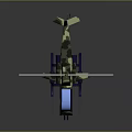Detailed Military Camouflage Helicopter With Blue Windshield Rotors And Skid Landing Gear