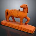 Orange Red Terracotta Horse Statue Featuring Saddle Standing On Decorative Base