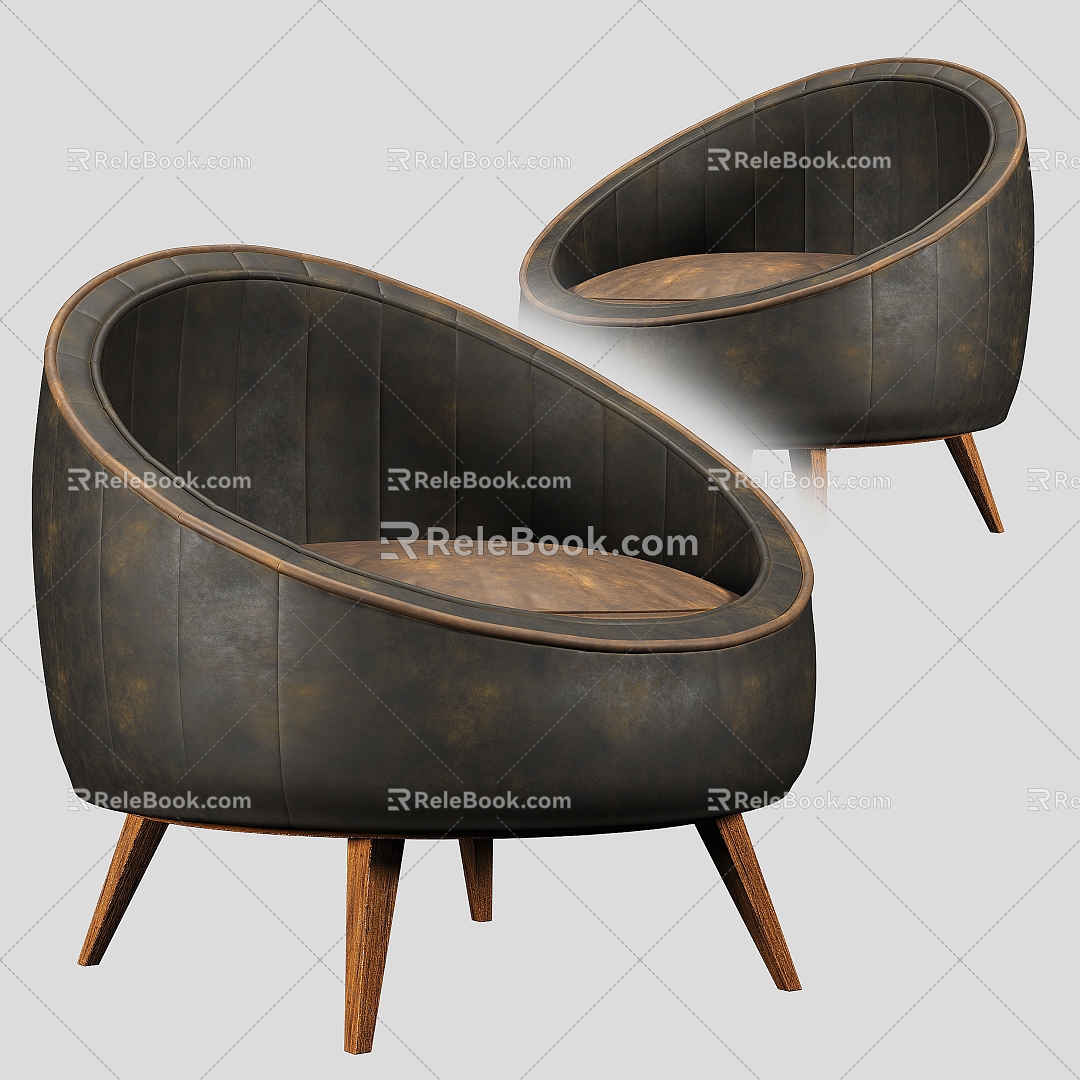 French Style Sofa Casual Sofa Single Person Sofa Living Room Retro Leather Art Small Apartment Light Luxury Clothing Store Beauty Salon Rest Area Reception Curved 3d model