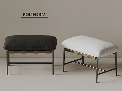 Poliform Modern Stools With Black And White Cushions Metal Frame And Wooden Accents 3d model