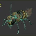 Detailed 3D Rendered Bee Model With Yellow Black Stripes And Transparent Wings