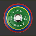 Gym Fitness Barbell Equipment With Colorful Weight Plates And White Bar