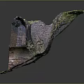 Ancient Brick Structure Model With Arched Openings And Green Mossy Vegetation
