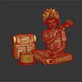 Game Movie Character With Brown Hair Orange Vest Holding Blue Winged Companion Blue Backpack White Cake Red Candle