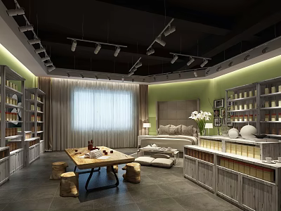 Elegant Home Store Interior With Shelves Display Cabinets Sofa Table And Lighting 3d model