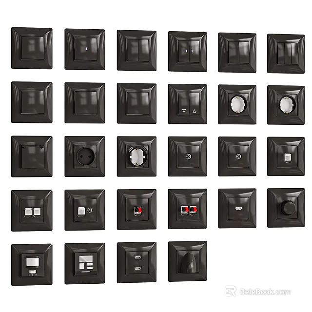 Black Switch Panels with Various Types and Modern Designs for Home Use 3d model 