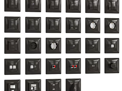 Black Switch Panels with Various Types and Modern Designs for Home Use 3d model