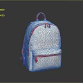 White Quilted Backpack with Red Accents Handle Zipper and Front Pocket 3d model