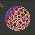 Pink Hollow Sphere With Hexagonal Lattice Design On Black Background And Reflective Surface 3d model