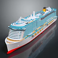 Luxury Cruise Ship With Multiple Decks Blue White Design And Yellow Funnel