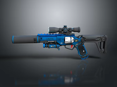 Blue And Black Tactical Weapon With Telescopic Scope Barrel And Grip Design 3d model
