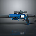 Blue And Black Tactical Weapon With Telescopic Scope Barrel And Grip Design
