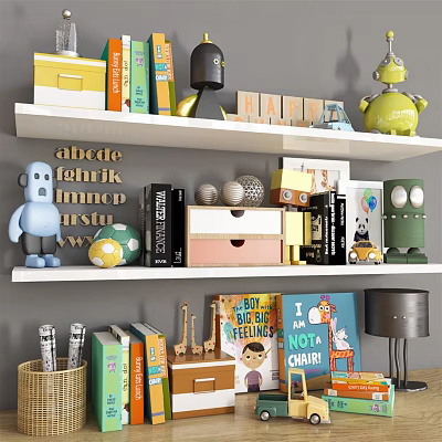 Decorative Ornament Set With Shelf Alphabet Decor Toys Storage Boxes And Paintings 3d model