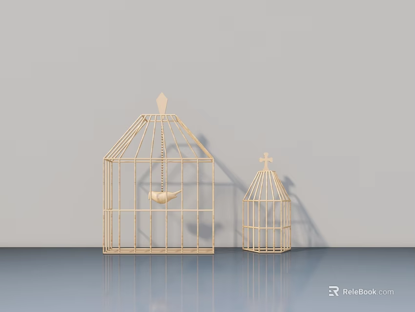 Wooden Birdcage Ornament Set Two Sizes Minimalist Home Decor Accents 3d model 