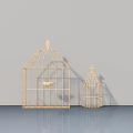 Wooden Birdcage Ornament Set Two Sizes Minimalist Home Decor Accents