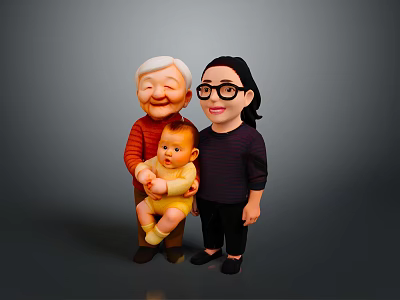 Family of Three Generations With Elderly Grandparent Holding Baby And Adult Woman Standing 3d model
