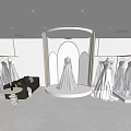 Wedding Dress Shop Interior With Elegant Gown Displays Mirrors And Showcase Area