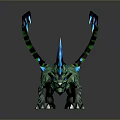 Fierce Fantasy Green Monster Game Movie Character With Blue Spikes And Spiny Tail