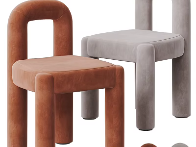 Modern Leisure Chair Design With Brown And Gray Velvet Fabric Rounded Arms And Thick Legs 3d model