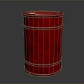 Red Metal Drum With Textured Surface And Glossy Finish On Gray Background