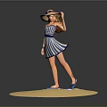 3D Rendered Game Movie Character Wearing Blue White Striped Dress Large Hat And Blue Shoes