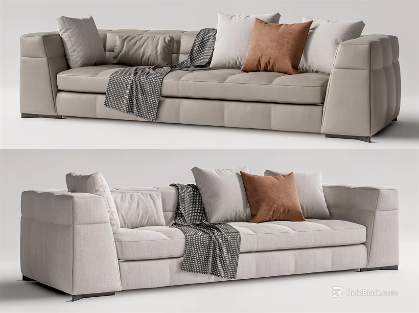 Light Gray Sectional Sofa with Colorful Cushions and Cozy Throw Blanket Modern Living Room Furniture 3d model 