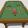 Billiard Table Sports Equipment With Green Cloth Balls Cues And Triangle Rack