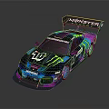 Porsche Race Car With Monster Logo And Neon Colored Design Large Spoiler