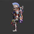 Mechanical Warrior 3D Character With Blue Helmet Red Armor And Tech Weapons