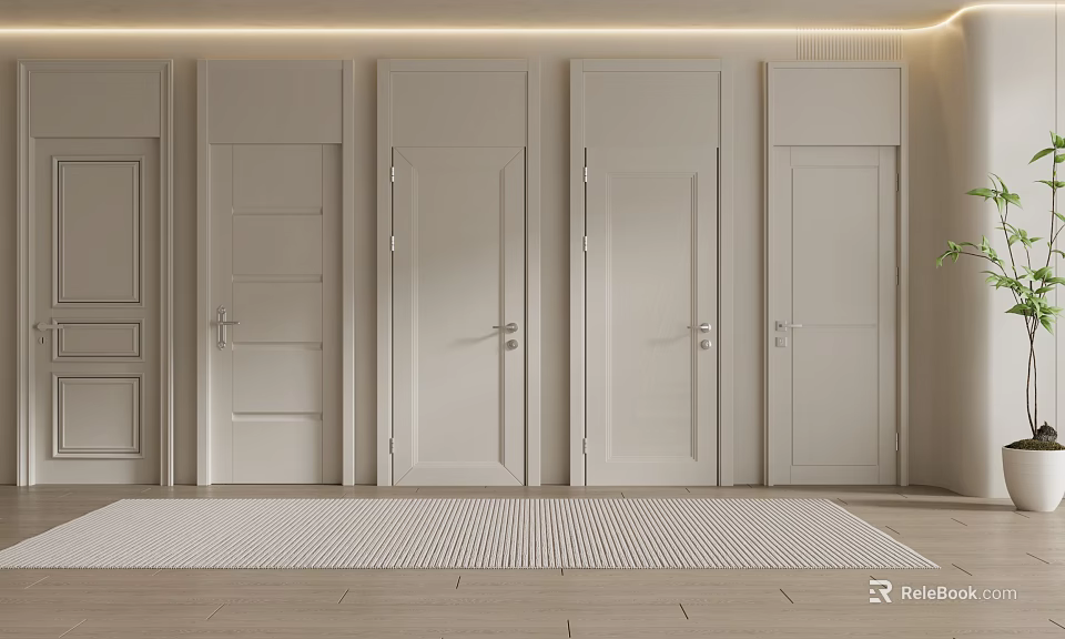 Modern Interior Design With Multiple White Hinged Doors In Home 3d model