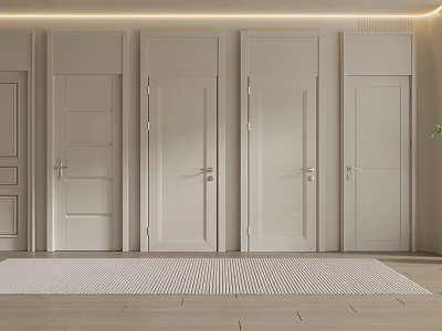 Modern Interior Design With Multiple White Hinged Doors In Home 3d model