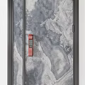 Modern Security Doors Design With Brown Gray Beige Marble Textures And Red Handles 3d model