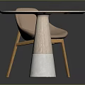 Minimalist Modern Round Wooden Table With Marble Base And Light Brown Curved Chair
