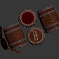 Vintage Wooden Barrels With Metal Hoops And Open Lids Arrangement Design