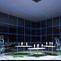 Modern Exhibition Space Interior With Glass Windows And City Skyline View