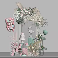 Pastel Themed Party Decoration With Pink Balloons Cake Display And Flower Arrangements