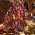 Game Movie Character Lava Demon Walking With Fiery Muscular Body In Rocky Forest Environment