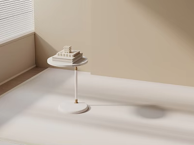 White Side Table with Small Decorations in Beige Wall Light Floor Room with Soft Lighting 3d model