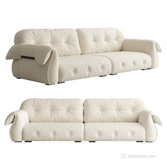 Modern Style Beige Tufted Upholstered Double Sofas With Dark Legs 3d model