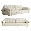 Modern Style Beige Tufted Upholstered Double Sofas With Dark Legs 3d model