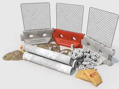 Construction scene construction site water horse guardrail cement material isolation fence construction material 3d model