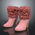 Pink High Heel Ankle Boots With Fuzzy Cuff And Metallic Buckle Design