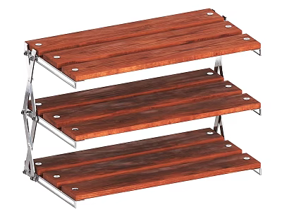 Sturdy Three Tier Wooden Storage Shelf With Metal Frames For Home Organization 3d model