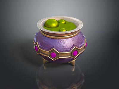 Purple Decorative Jar With Golden Accents Green Liquid And Purple Gemstones 3d model