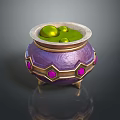 Purple Decorative Jar With Golden Accents Green Liquid And Purple Gemstones