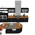 Modern Kitchen Interior With Black Cabinets Wooden Countertop And Appliances