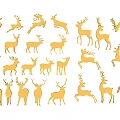 Golden Deer Wall Decor With Multiple Poses For Home Interior Decoration 3d model